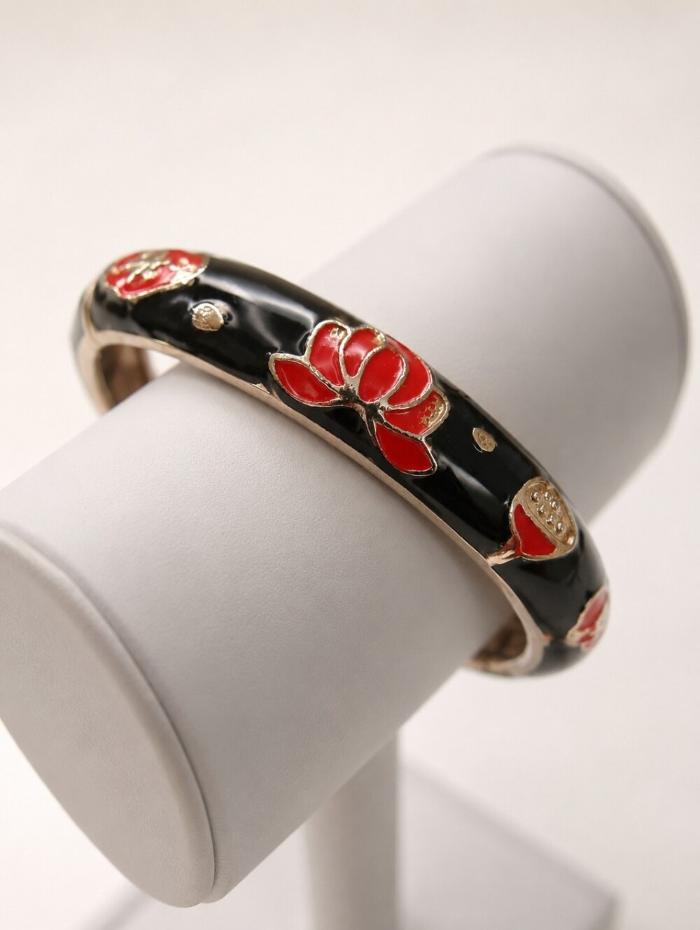 Vintage Whimsigoth Dark Romantic Black and Red Floral Motif Enamel Bracelet